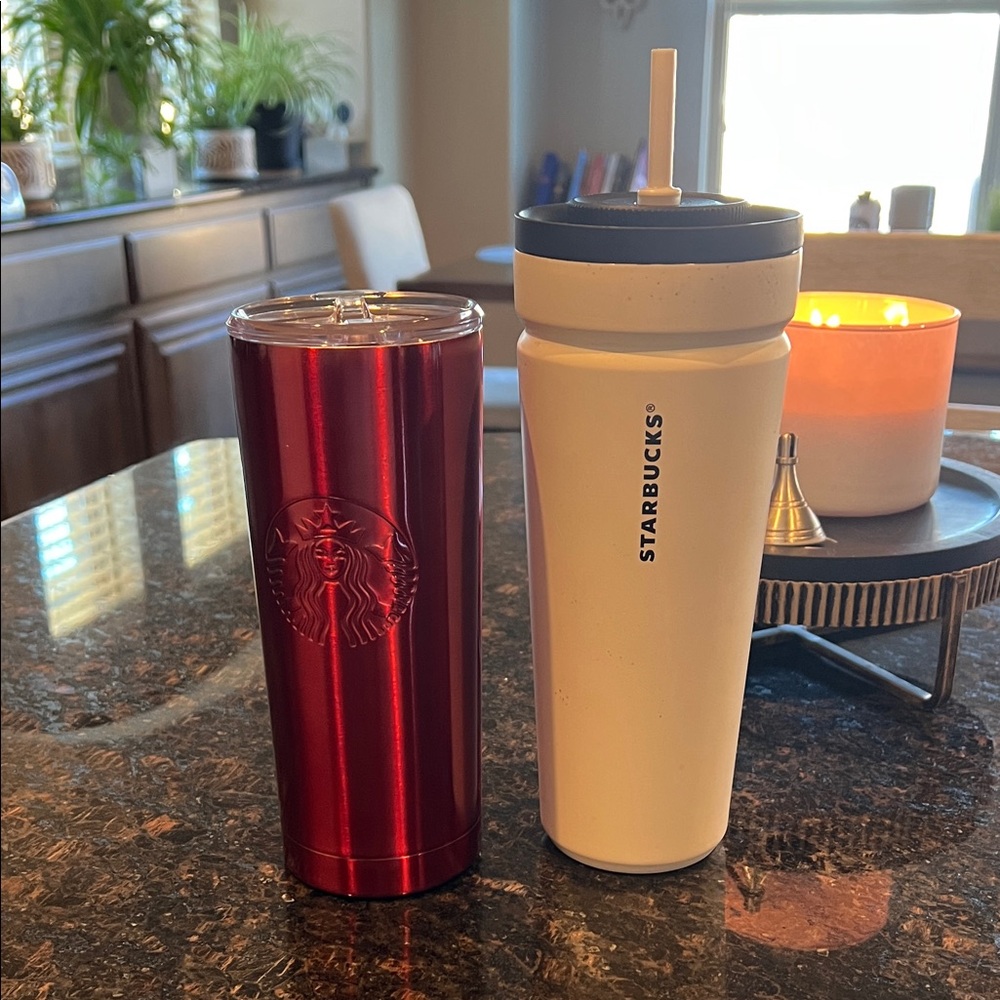 Starbucks Metallic Red and Matte White Tumbler Duo